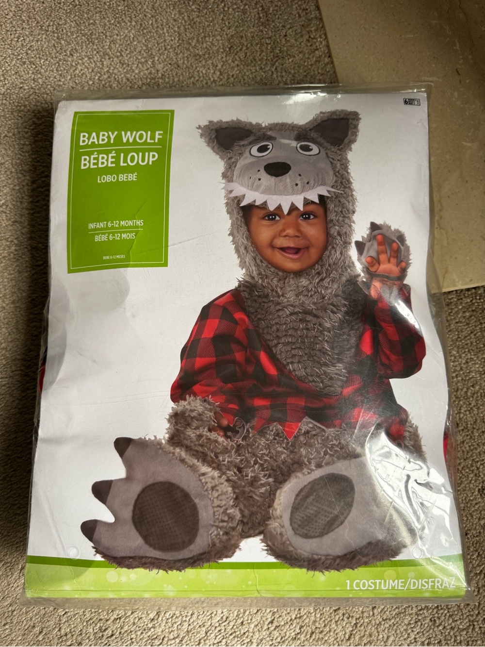 NEW Baby Wolf Infant Costume - Gray and Red Flannel